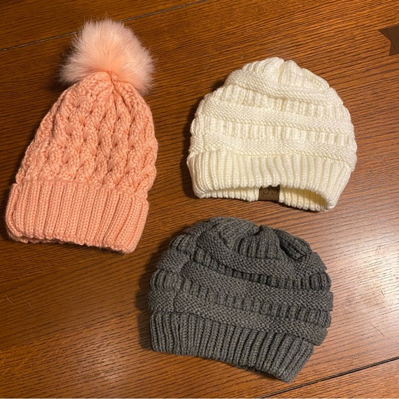 Multiple CC Beanie Hats - Pink, Grey & Cream - Picture 2 of 3